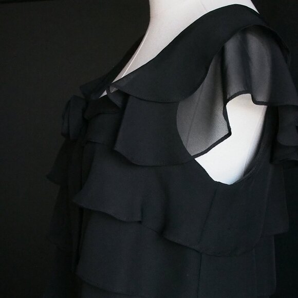 Jessica | Vintage Black Layered Ruffle Dress w Rosette - Picture 4 of 6